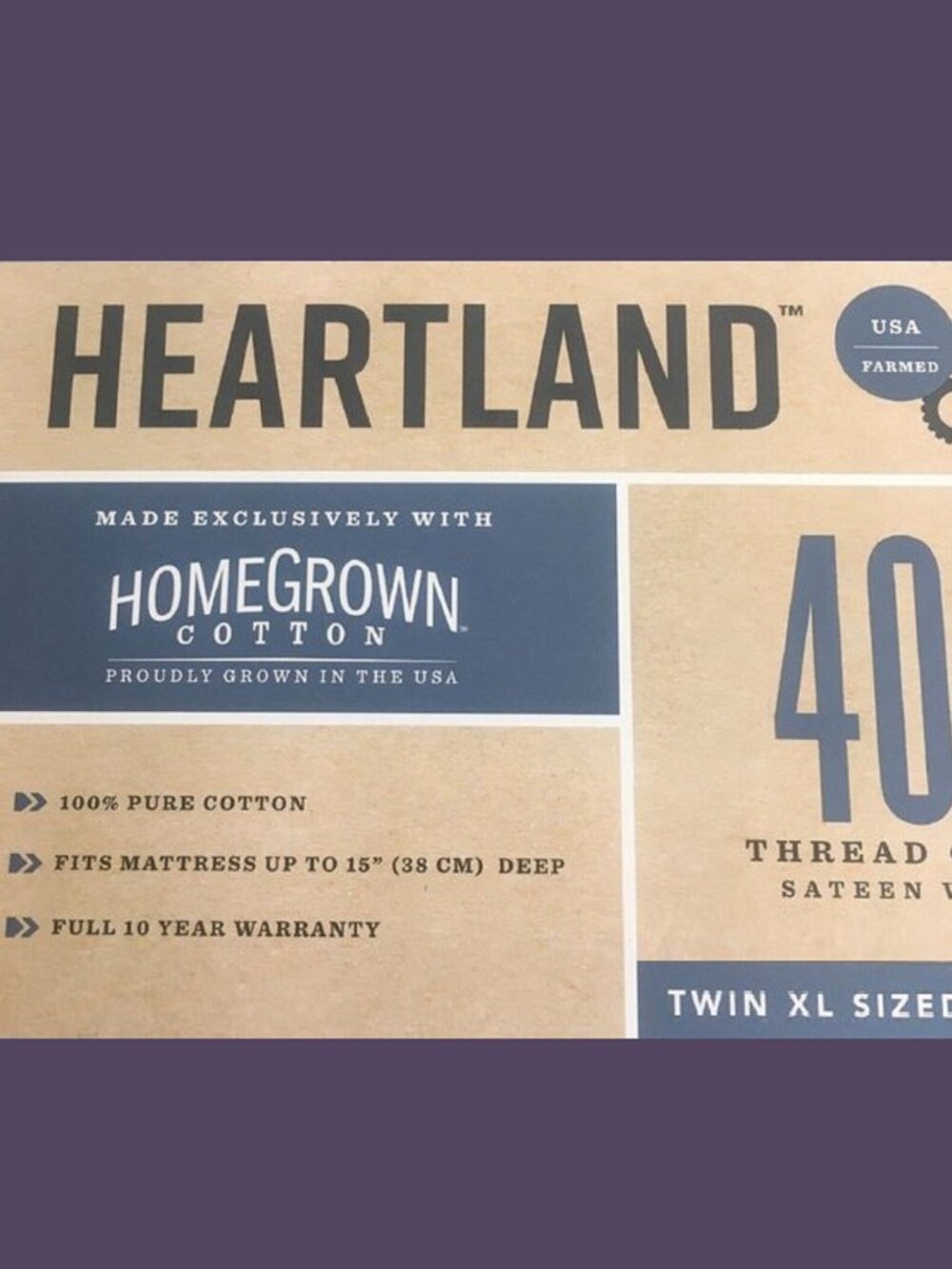 new 3piece PURPLE Heartland 400 TC 100% Cotton Sateen TWIN XL Sheet Set for DORM
